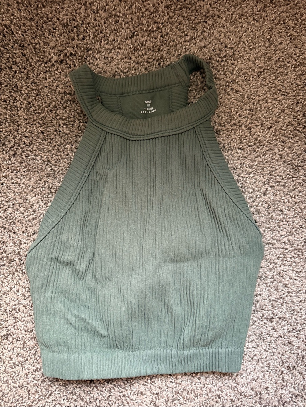Aerie Ribbed Halter Crop Top - Olive Green